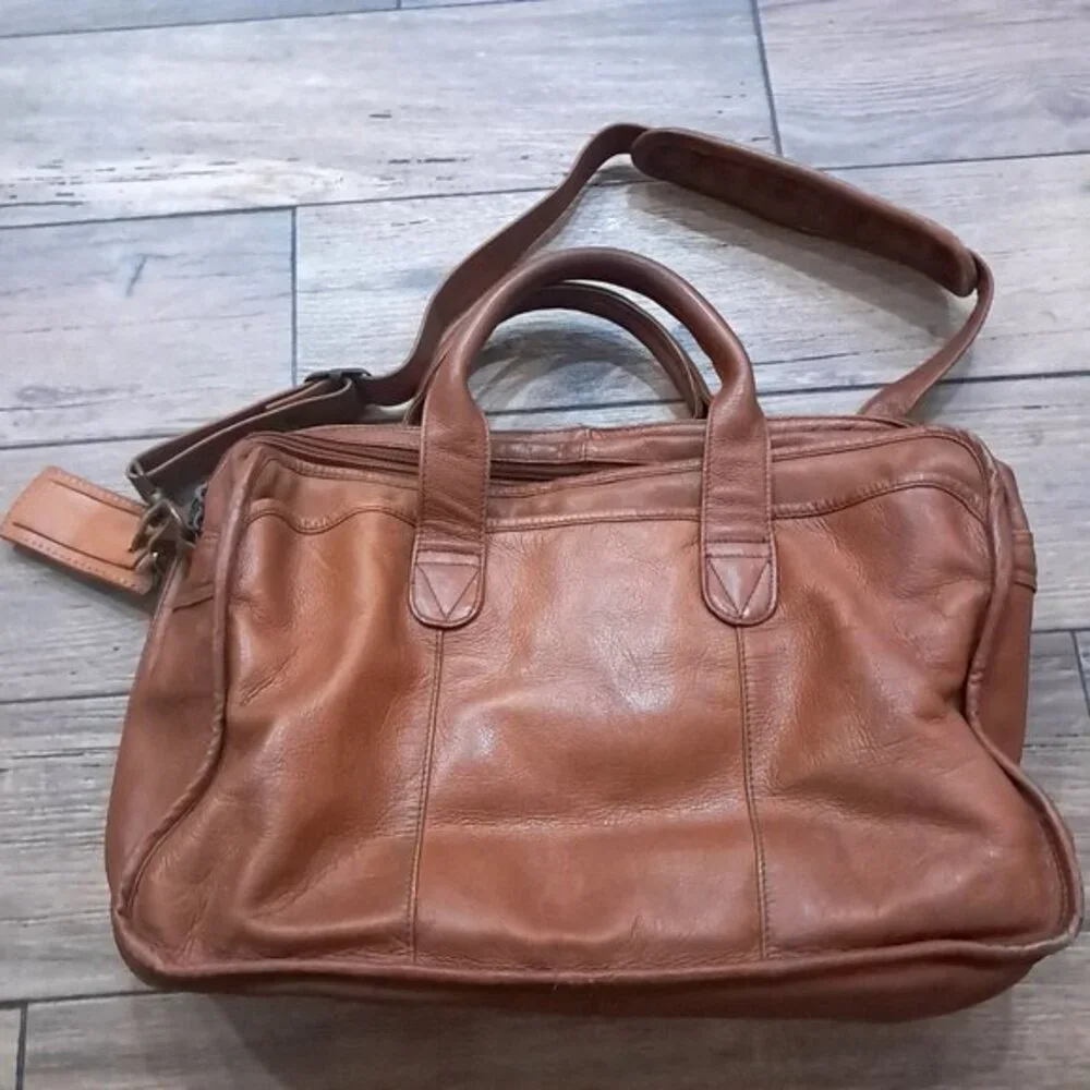 EKA Leather Briefcase Crossbody Laptop Document‎ Case camel brown tan Vintage